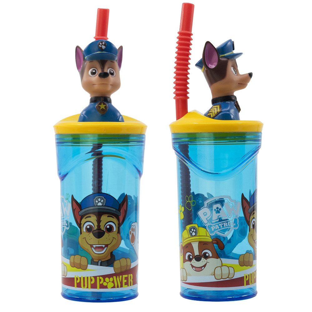 PAW PATROL Kinderbecher Paw Patrol Chase 3D Deckel Kinder Trinkbecher Becher Halm 360ml, BPA-Frei