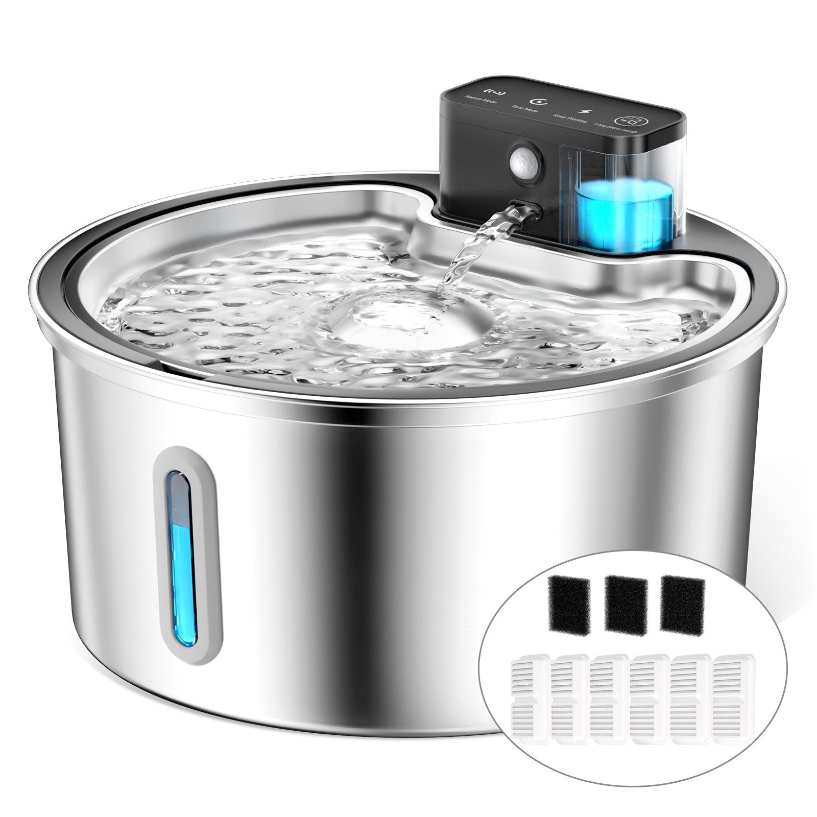Trinkbrunnen 3,2 L Haustier-Trinkbrunnen aus Edelstahl Mit 6 Filterelementen
