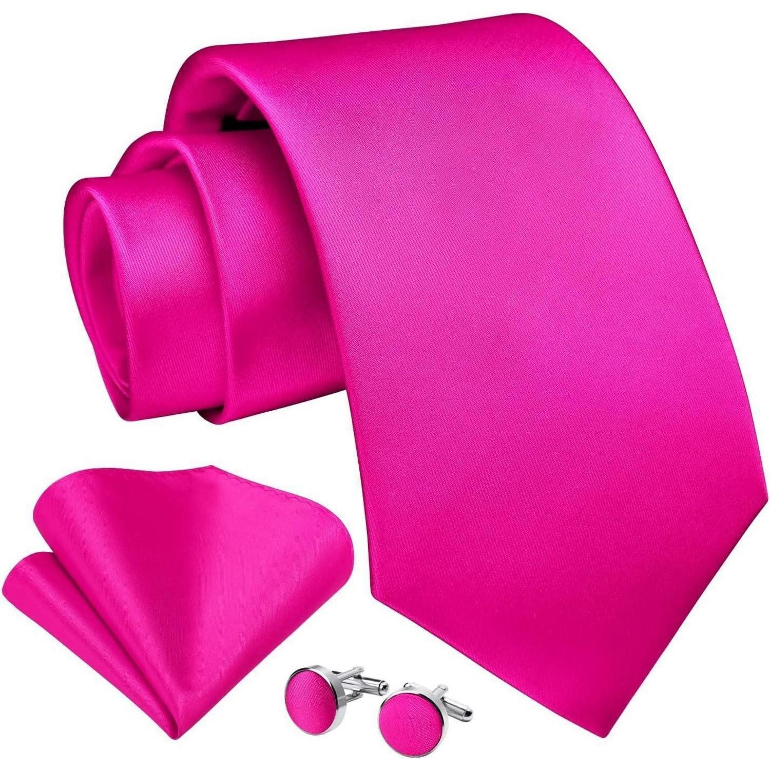 LuxusKollektion Krawatte Krawatte Herren Seide Hochzeit Manschettenknöpfe Set A1 Rosa Fuchsia