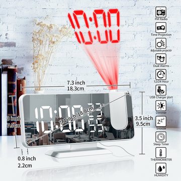 BlingBin Radiowecker mit Projektion Digital Dimmbar Tischuhr Dual Alarm Projektionswecker 12 / 24H USB-Anschluss