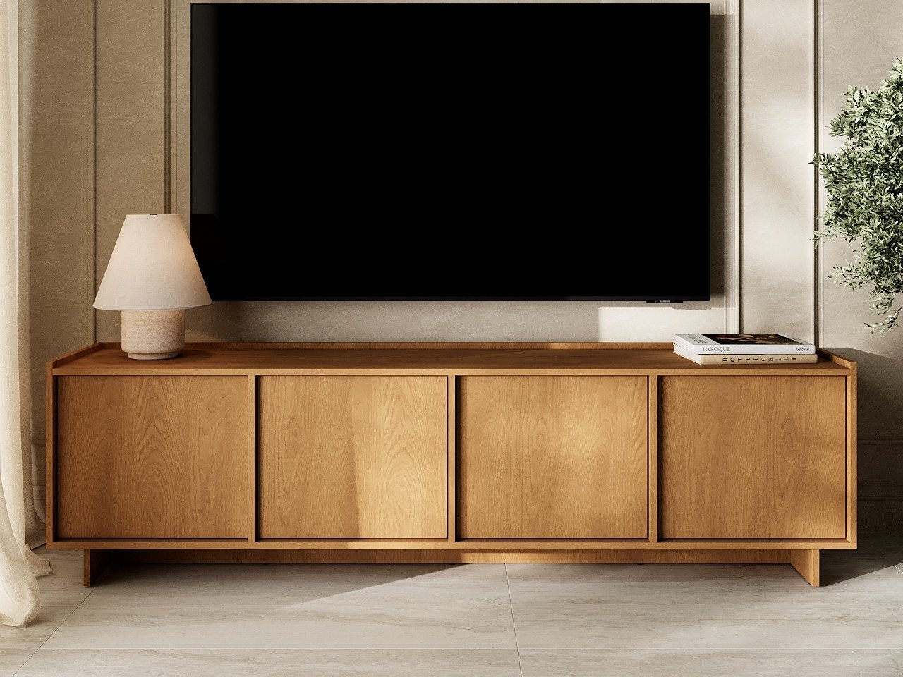 GrainGold TV-Schrank Azumi (Set, TV-Schrank 195 cm, Push-to-open) Breite 195 cm, für das Wohnzimmer, Push-to-open, Karamell-Eiche