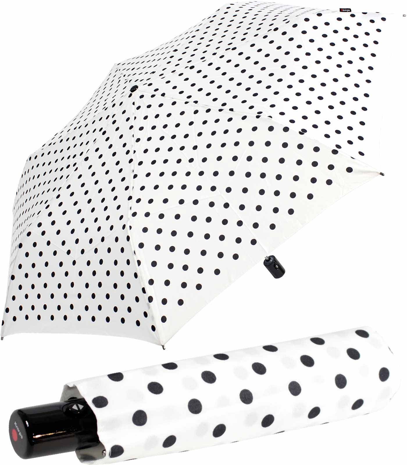 Knirps® Taschenregenschirm in passt - mit jede mit Tasche immer Duomatic Auf-Zu-Automatik dabei, Dots, Slim weiß-schwarz Polka