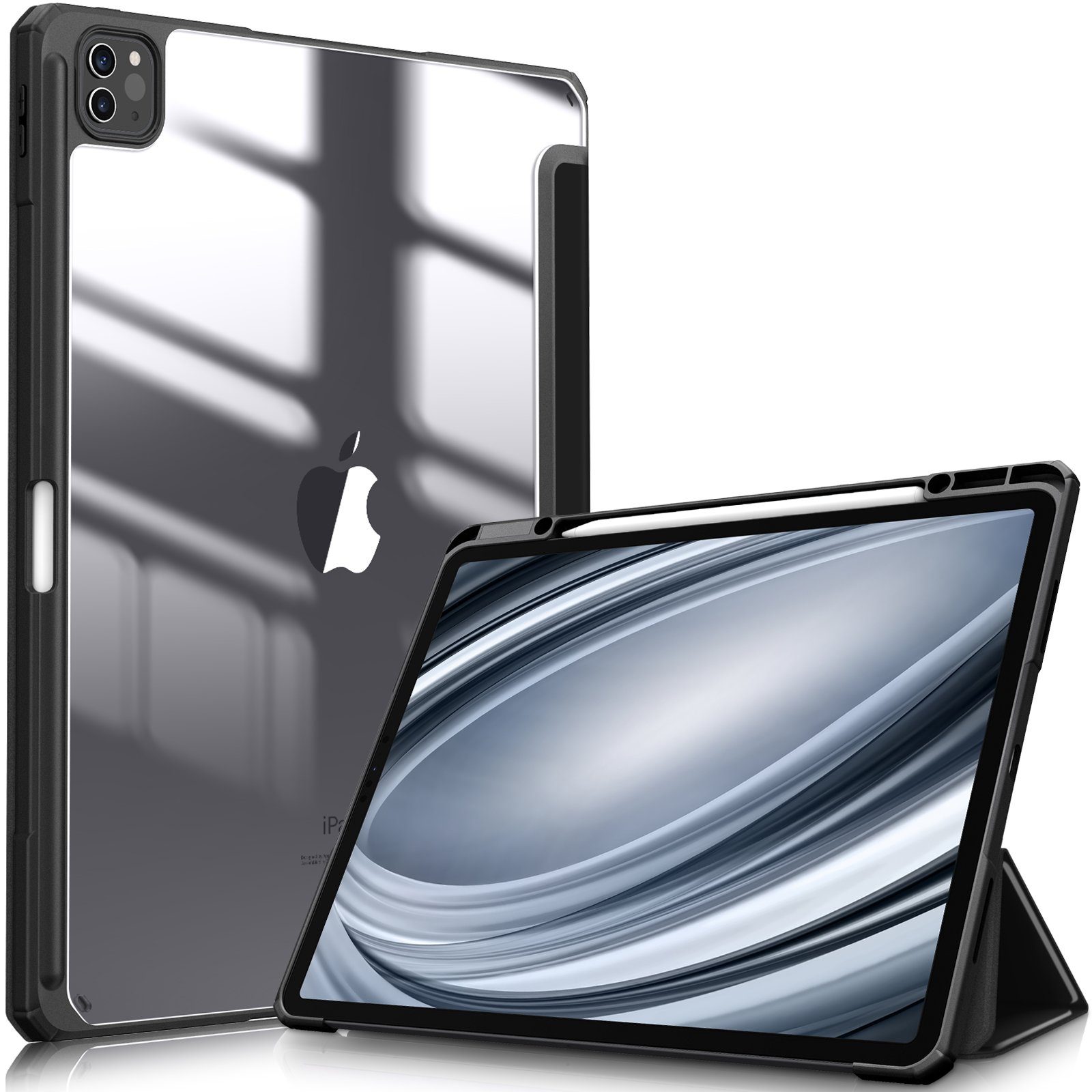 Fintie Tablet-Hülle für iPad Pro 12.9 2022 (6. Generation)/ iPad Pro 12.9 2021/2020/2018, mit Stifthalter-Hülle mit transparenter Hartschale auf der Rückseite