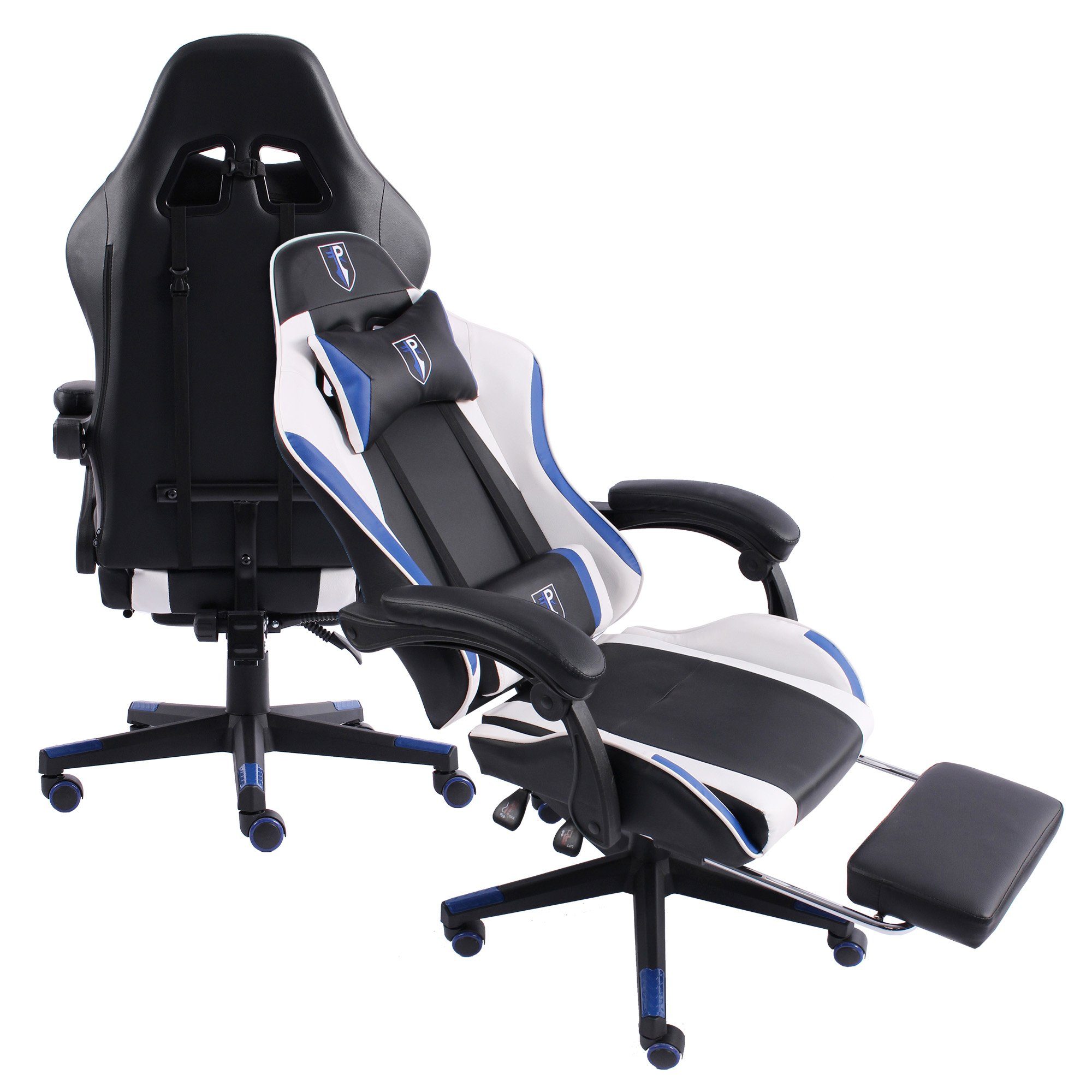Schwarz/Weiß-Blau (1 Racing-Design Arijus Stück), Drehstuhl Fußstütze Stuhl Gaming Chefsessel TRISENS im Bürostuhl mit