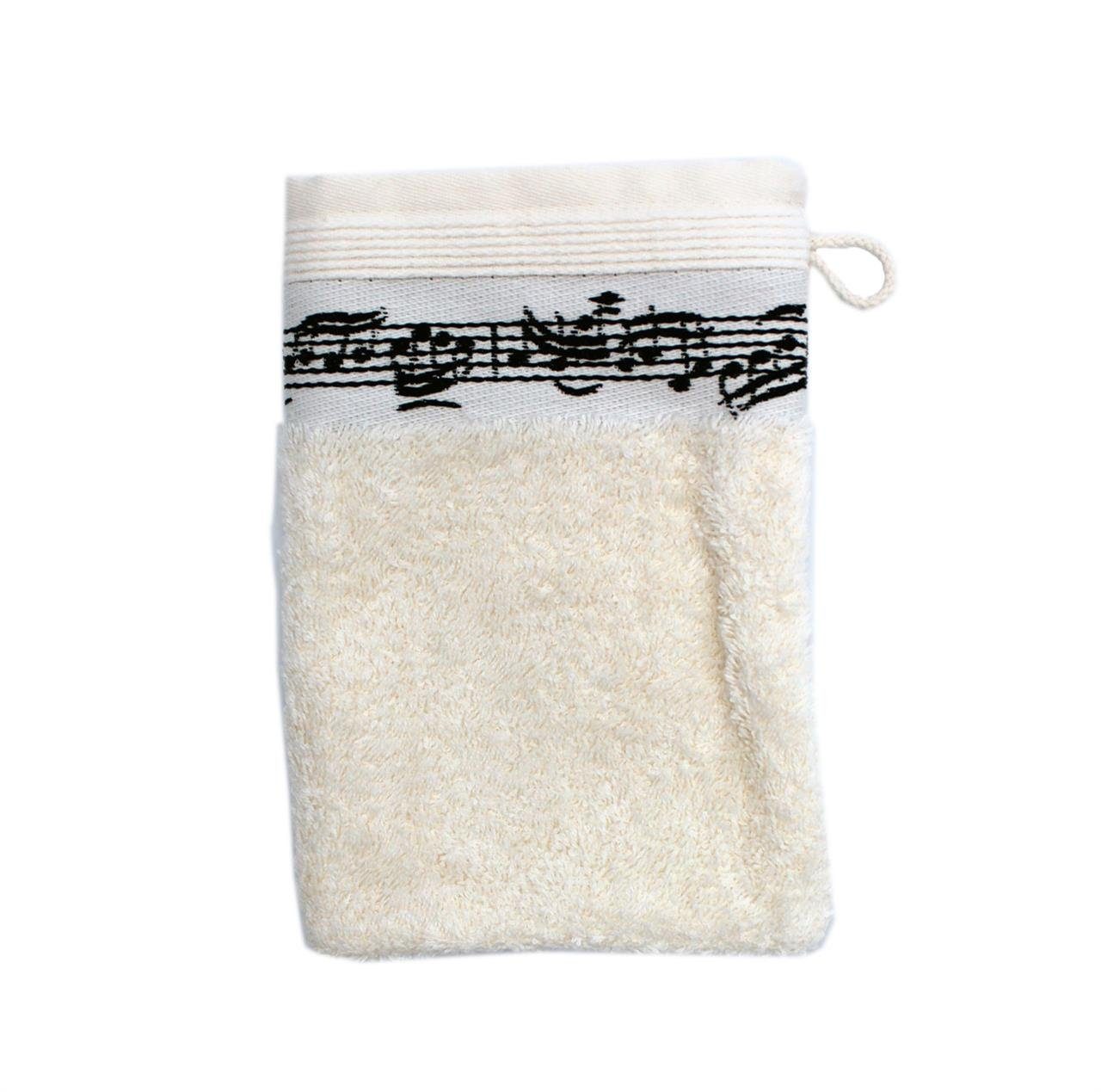 Handtuch mugesh für Musiker Waschhandschuh creme, Notenmotiv