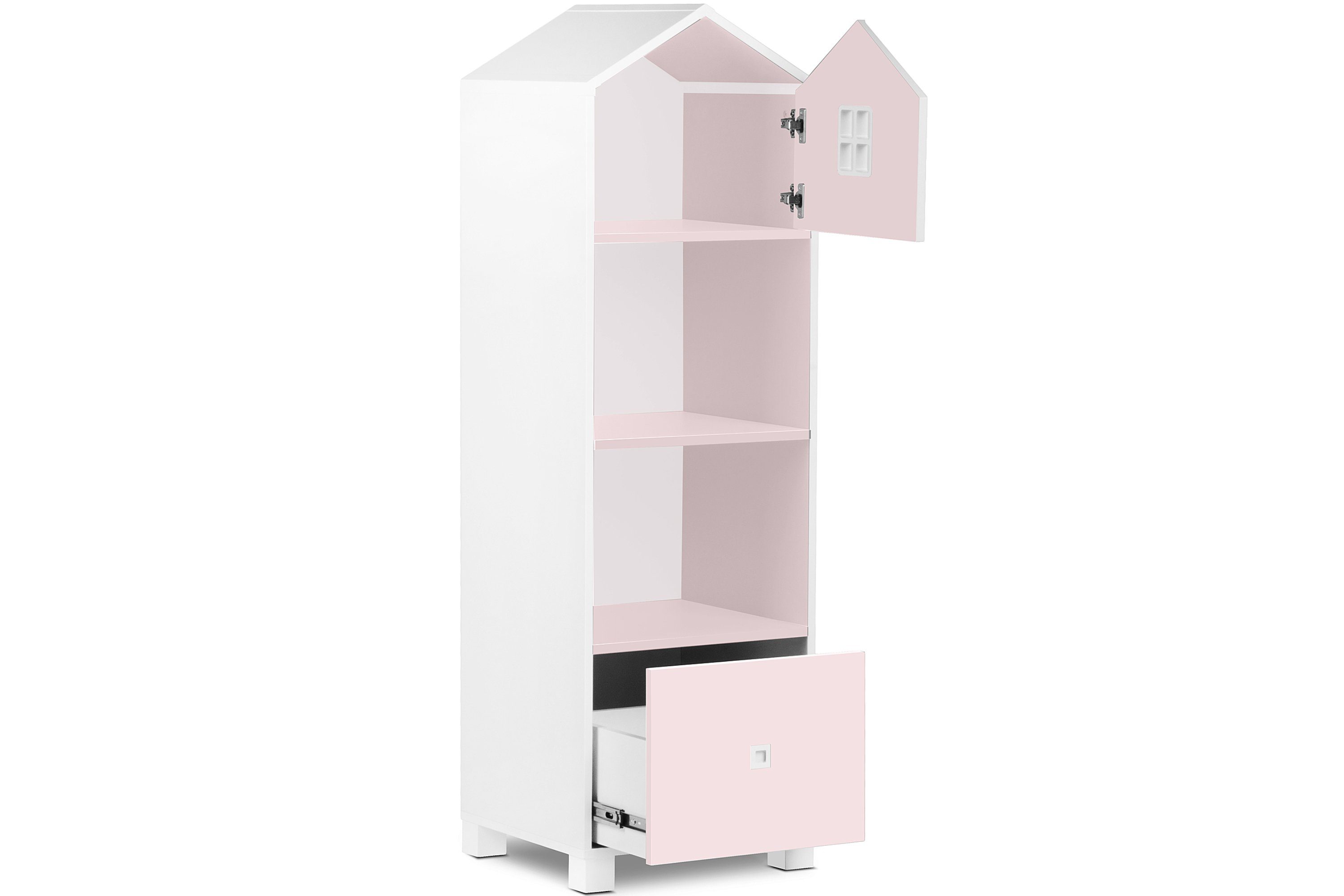 Standregale Einlegeböden Türen, Hausform weiß 3 MIRUM Schublade, rosa Bücherregale mit Regal, mit Spielzeugablage Konsimo Kinderregal /
