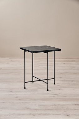 carla&marge Beistelltisch Grease (Tisch mit Platte aus schwarzem Marmor und Fußgestell aus Eisen 50x40x40 cm (HxBxT), Couchtisch in Schwarz mit Marmorplatte