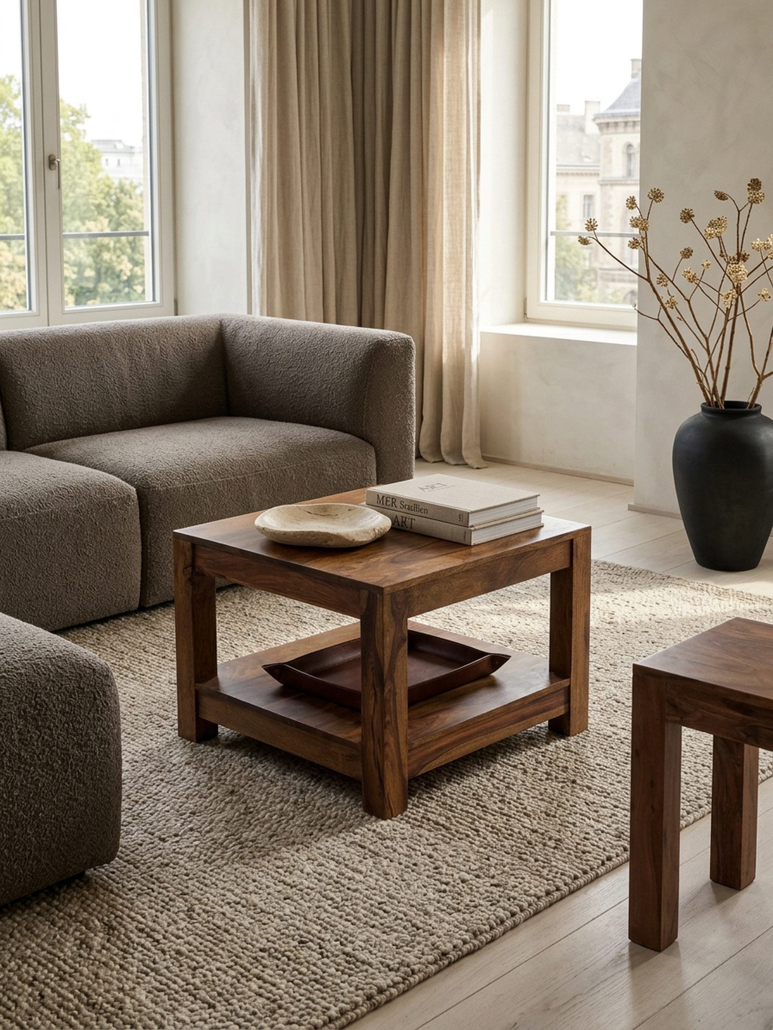 KADIMA DESIGN Couchtisch Couchtisch MUMBAI Massiv-Holz 60 x 60 cm Wohnzimmer-Tisch Holztisch, Design dunkel-braun Landhaus-Stil Beistelltisch – Bild 4 von 5