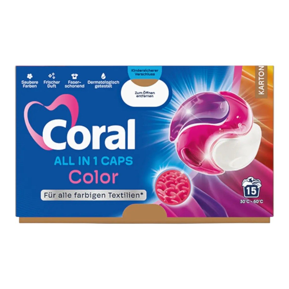 Coral CORAL Waschmittel Color All in1 Caps 15WL Colorwaschmittel (Schutz vor Farbverblassen)