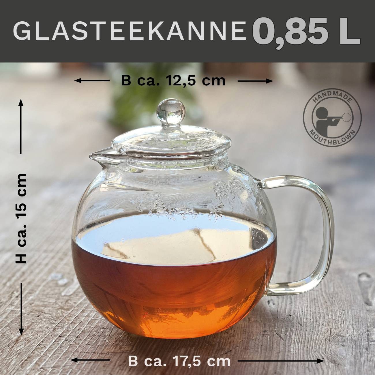 Creano Teekanne Teekanne aus Glas 0,85l, integriertes Edelstahl-Sieb und Glas Deckel, 0,85 l, (1er-Set, 3-St., Teekanne & Deckel), tropffrei