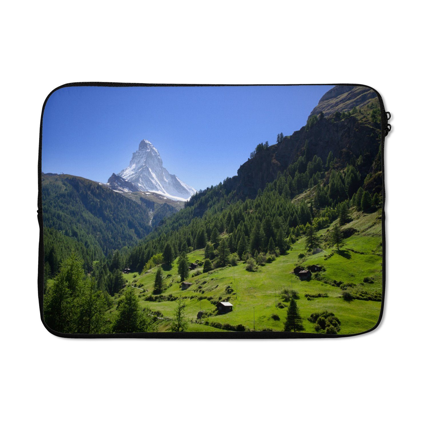 MuchoWow Laptop-Hülle Schweizer Alpen im Matterhorn mit grünen Bäumen 13.3  Zoll, Laptopsleeve, weiches Innenfutter zum Schutz Kratzern, Laptoptasche