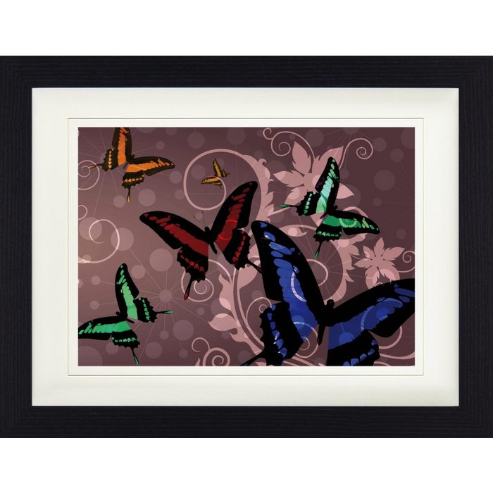 1art1 Bild mit Rahmen Schmetterlinge - Schmetterlinge Und Blumen-Ornamente