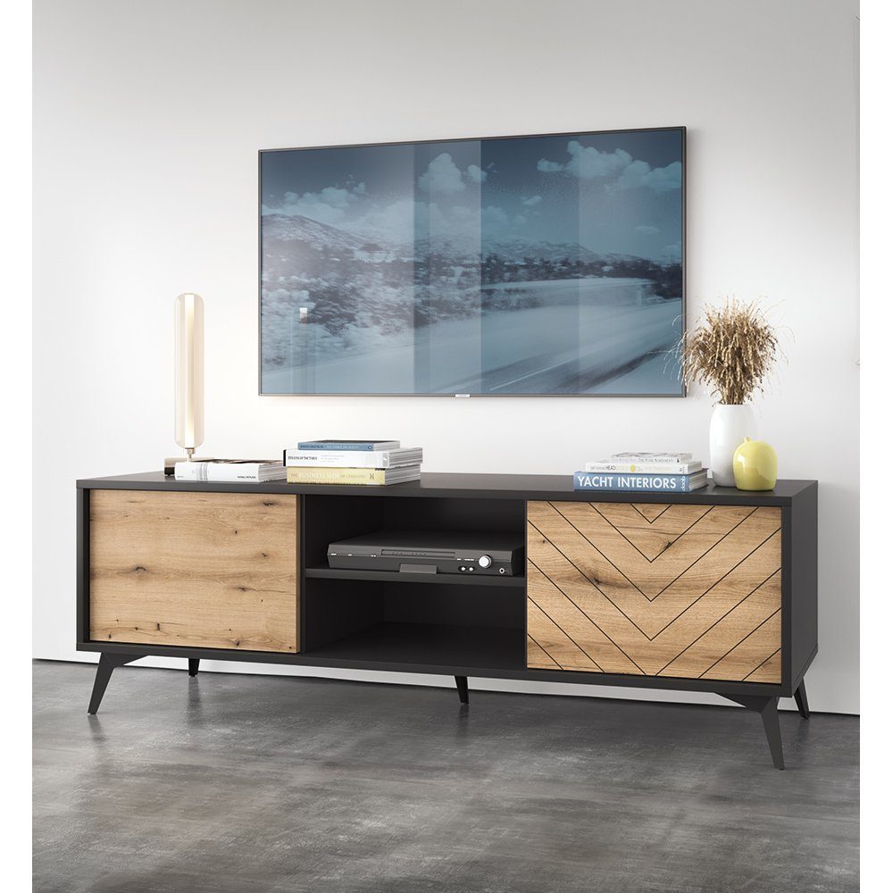 Lomadox Lowboard DALE-160, Fernsehschrank Wohnzimmer schwarz günstig online kaufen