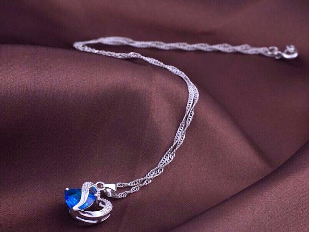 Kim Johanson Kette mit Anhänger Herz Blau (1-tlg), aus Edelstahl mit Zirkon günstig online kaufen