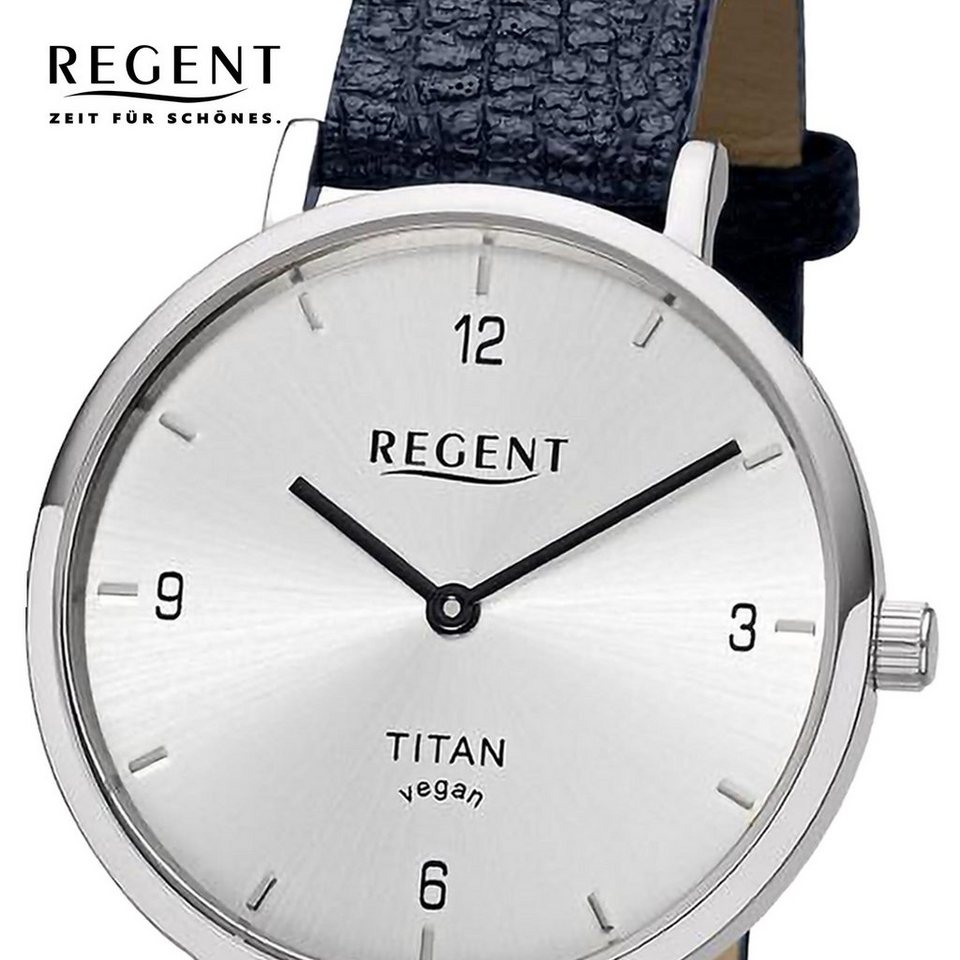 Regent Quarzuhr Regent Damen Armbanduhr Analog, Damen Armbanduhr rund,  extra groß (ca. 33mm), Lederarmband, Titangehäuse