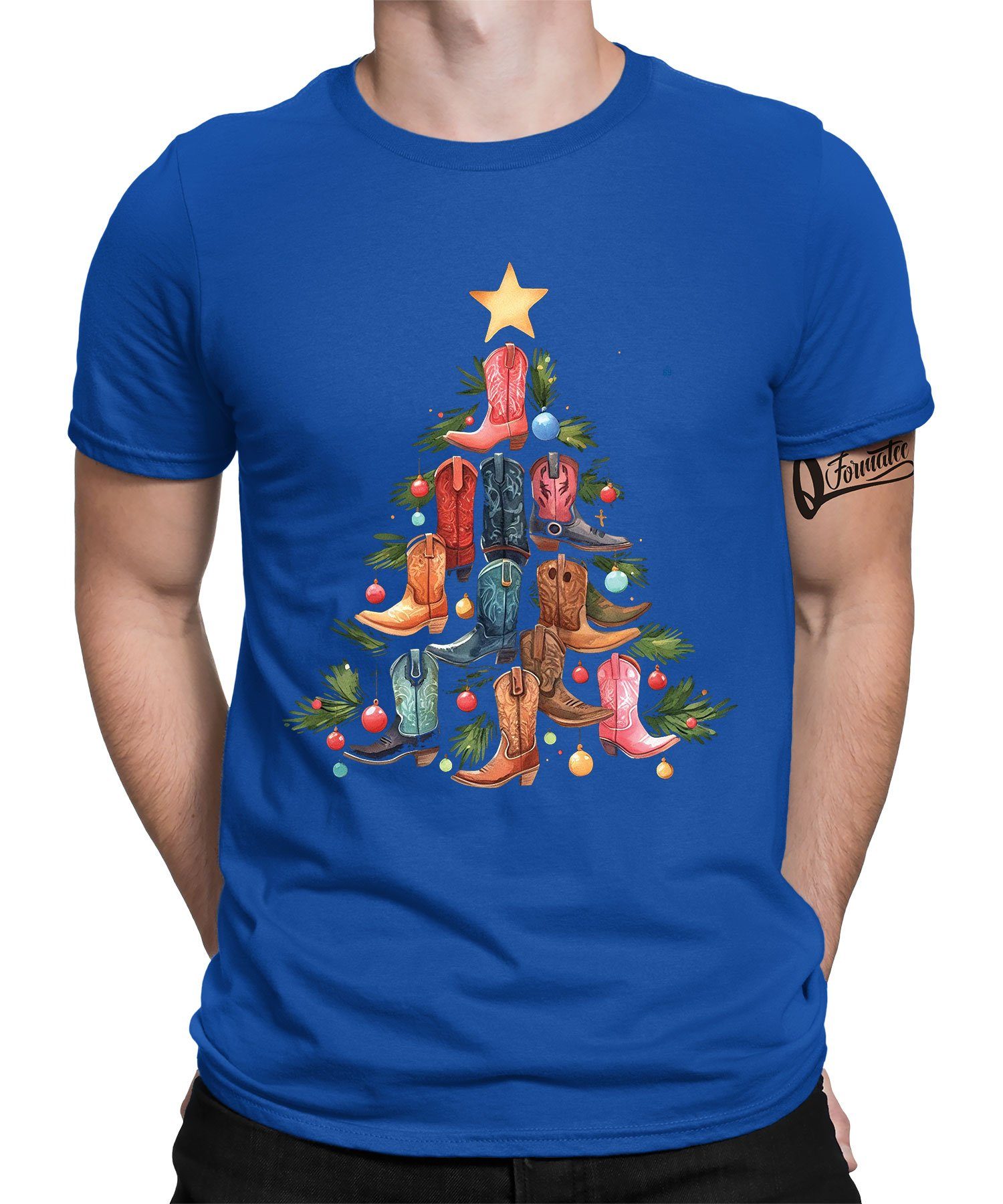 Quattro Formatee Kurzarmshirt Stifel Weihnachtsbaum - Weihnachten X-mas Christmas Herren T-Shirt (1-tlg) Blau