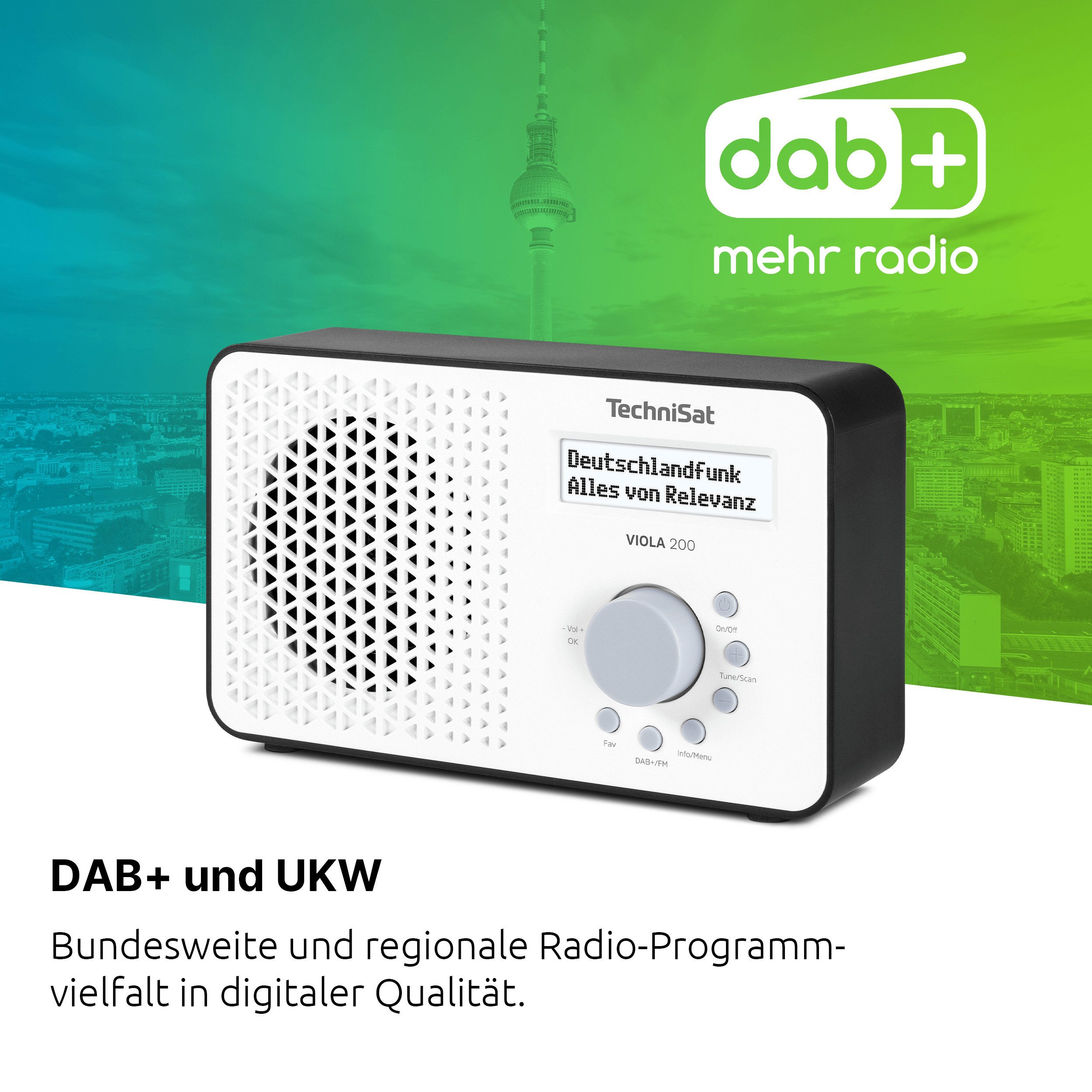 TechniSat VIOLA 200 Digitalradio (DAB) (Digitalradio (DAB), FM-Tuner mit RDS, 1 W, Favoritenspeicher, Netz- und Batteriebetrieb, Kopfhöreranschluss)