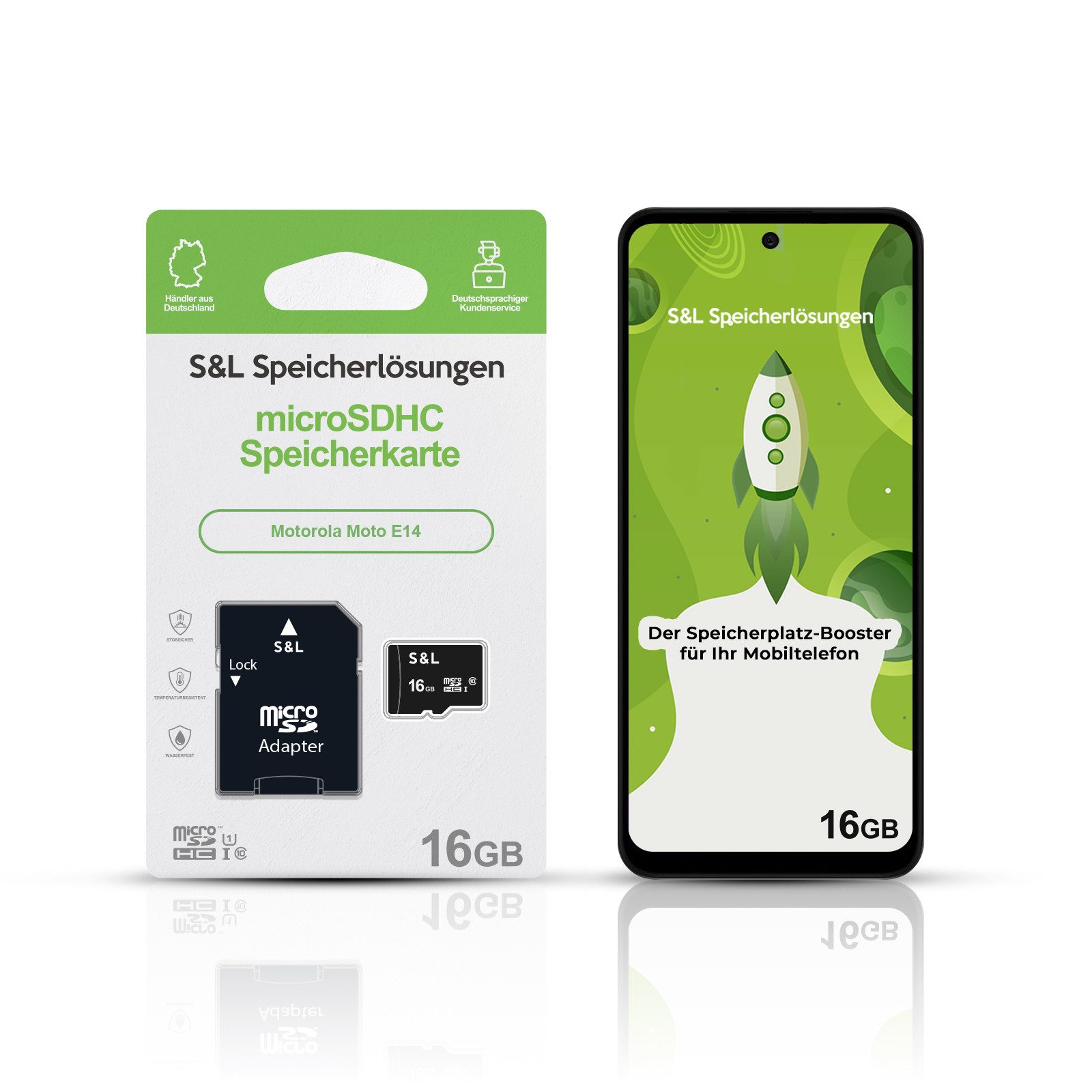 Tec-Expert microSD Karte S&L für Motorola Moto E14 Speicherkarte (16 GB, Class 10, microSDHC)