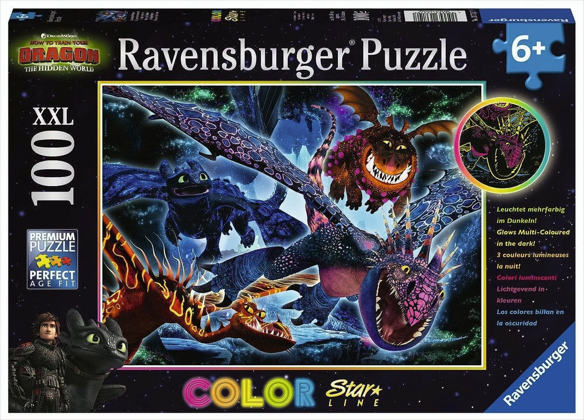 Puzzle Ravensburger - Dragons - Leuchtende Dragons, 100 Teile