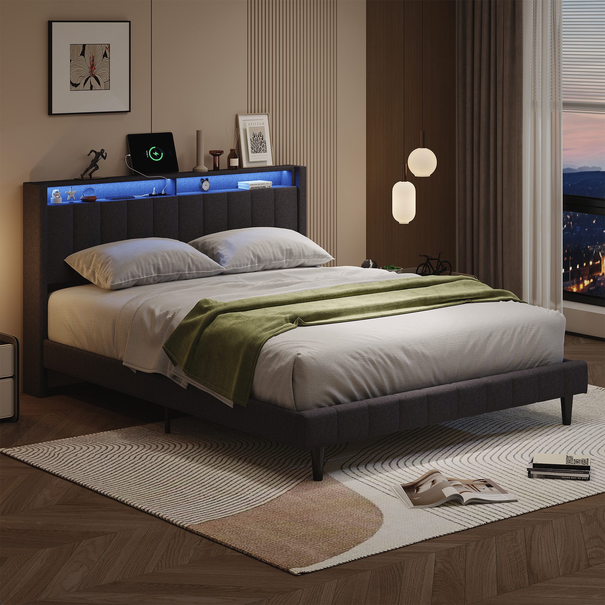 FUROKOY Polsterbett LED Doppelbett mit Ladefunktion, günstig online kaufen