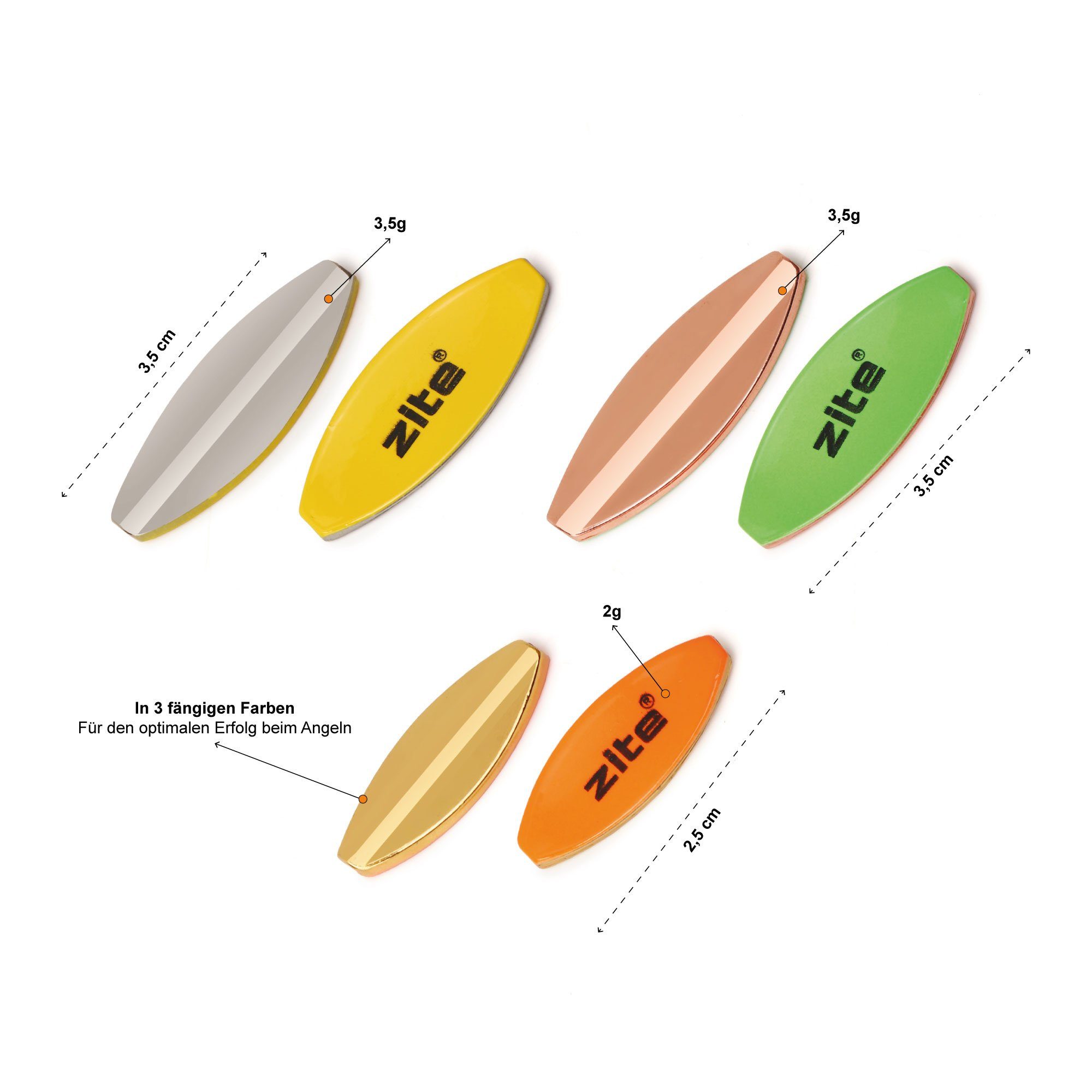 Zite Kunstköder Inline-Spoon Set mit 13tlg Köderbox - 3-3,5g Durchlaufblinker