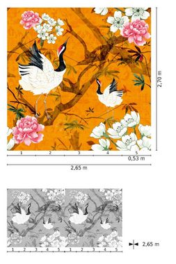 Newroom Vliestapete, [ 2,7 x 2,65m ] großzügiges Motiv - kein wiederkehrendes Muster - nahtlos große Flächen möglich - Fototapete Wandbild Blumen Vogel Made in Germany