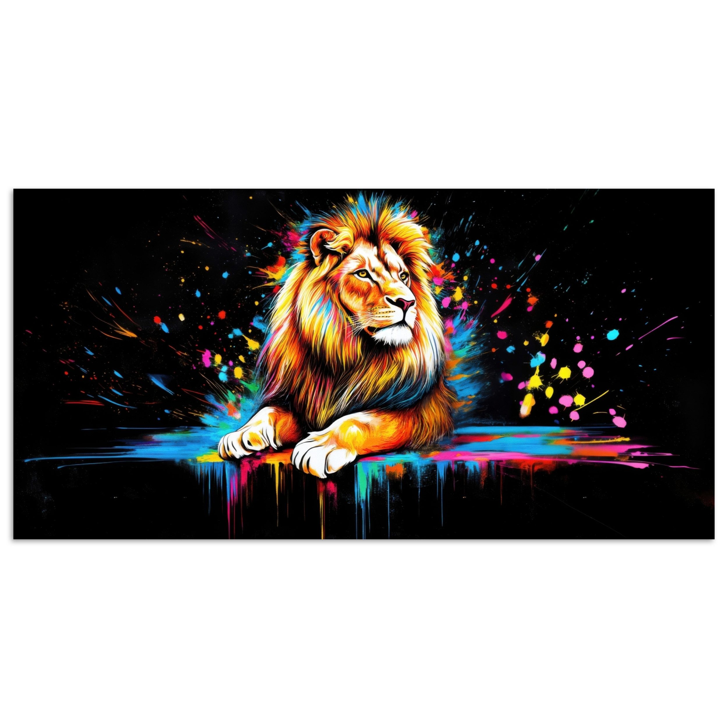 MuchoWow Poster Löwe - Bunt - Spritzer, (1 St), Wandbild, Wohnzimmer Deko, Qualitätsdruck Dickes Papier, 80x40 cm