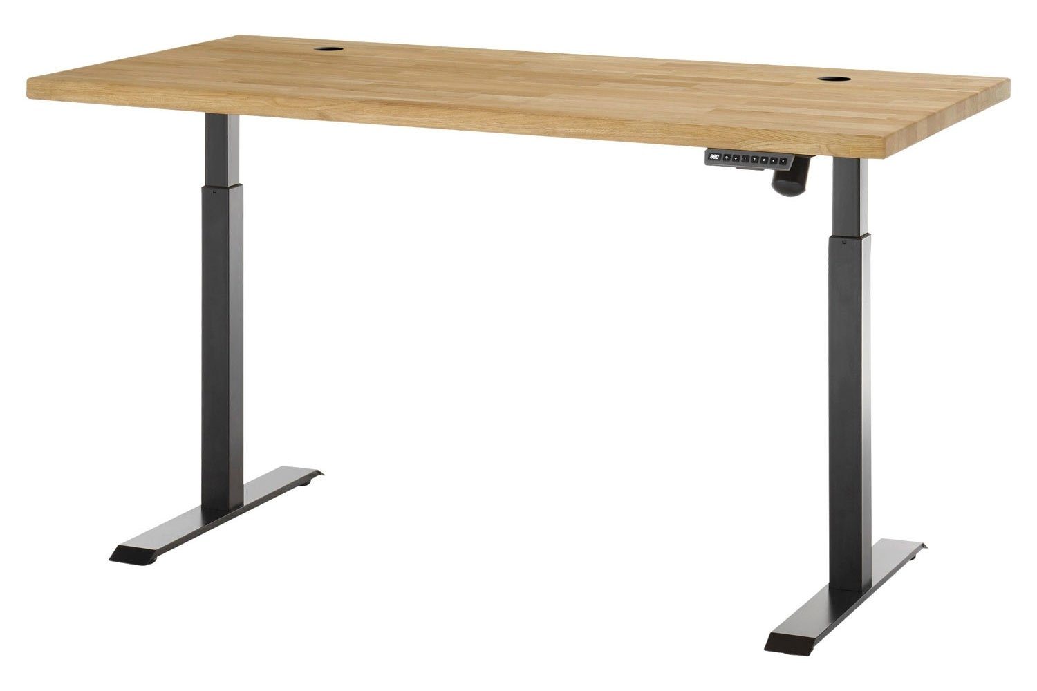 Schreibtisch TOULOUSE, Braun, Eichenholz, Schwarz, Metallgestell, B 160 cm x H 72 cm, elektrisch höhenverstellbar