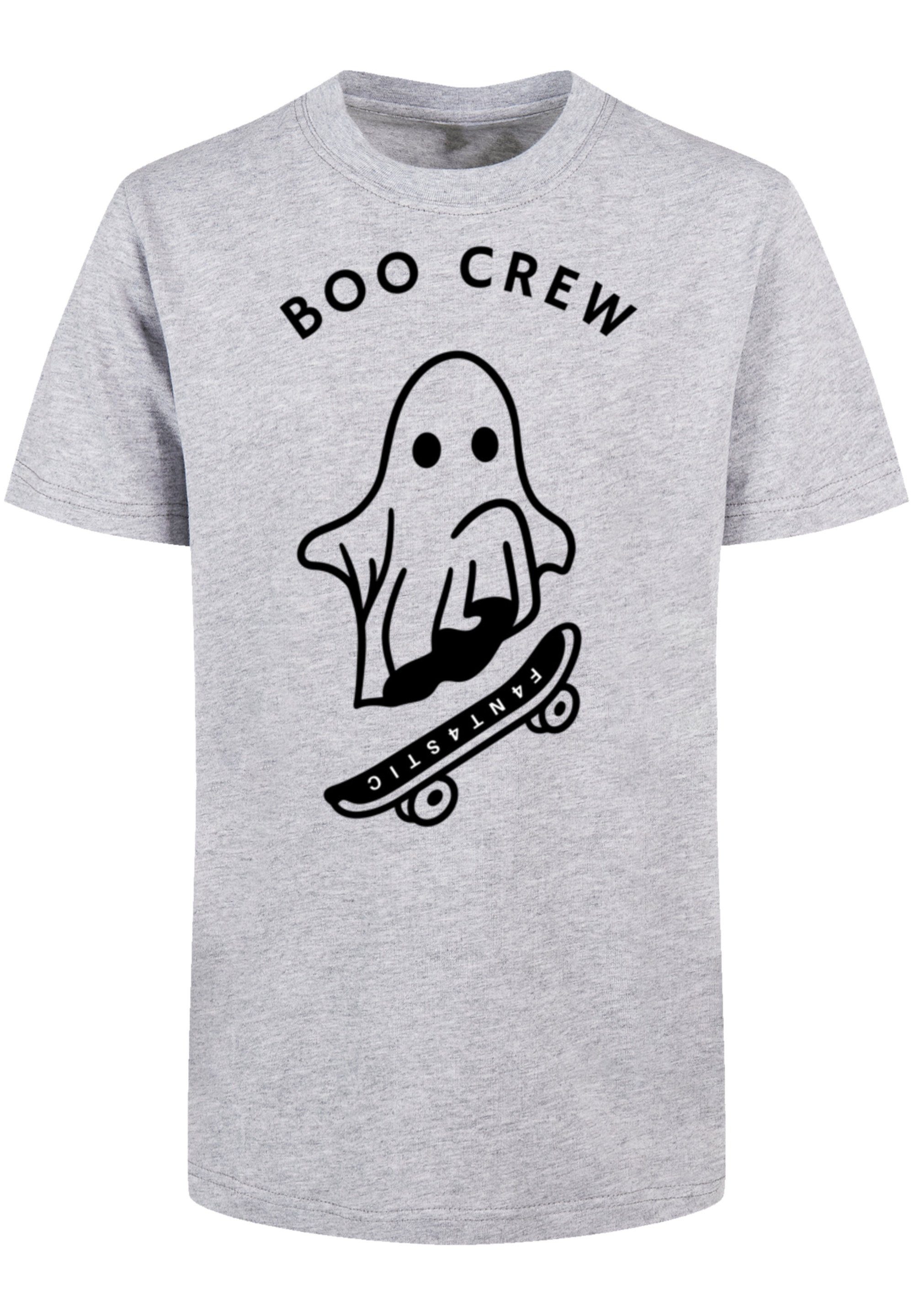 mit Halloween Print, Boo und Crew Rundhalsausschnitt gerippten Regular T-Shirt Fit F4NT4STIC