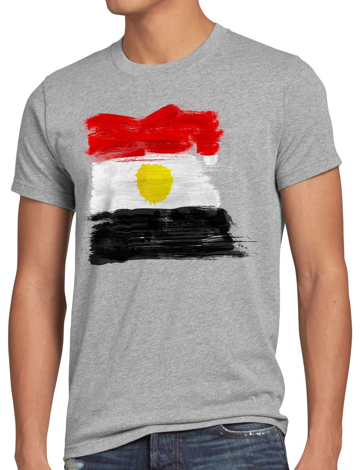 Egypt EM T-Shirt style3 Herren meliert Sport Flagge grau Print-Shirt Fahne Ägypten Fußball WM