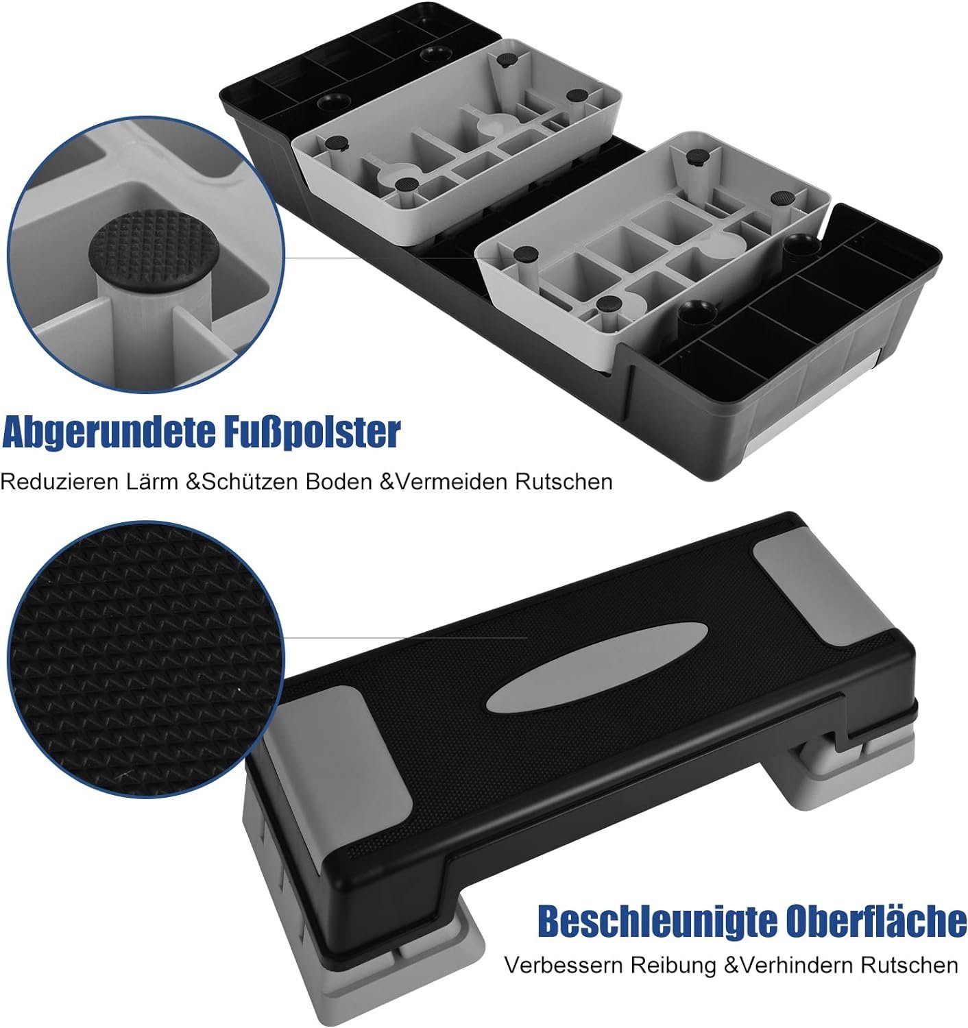 mit 3 Steppbrett, grau 150kg Höhen, einstellbare bis KOMFOTTEU Stepper