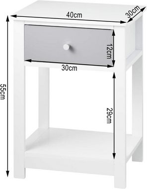 Woltu Nachttisch (2-St), Nachtkommode mit Schublade mit Ablage aus MDF Weiß