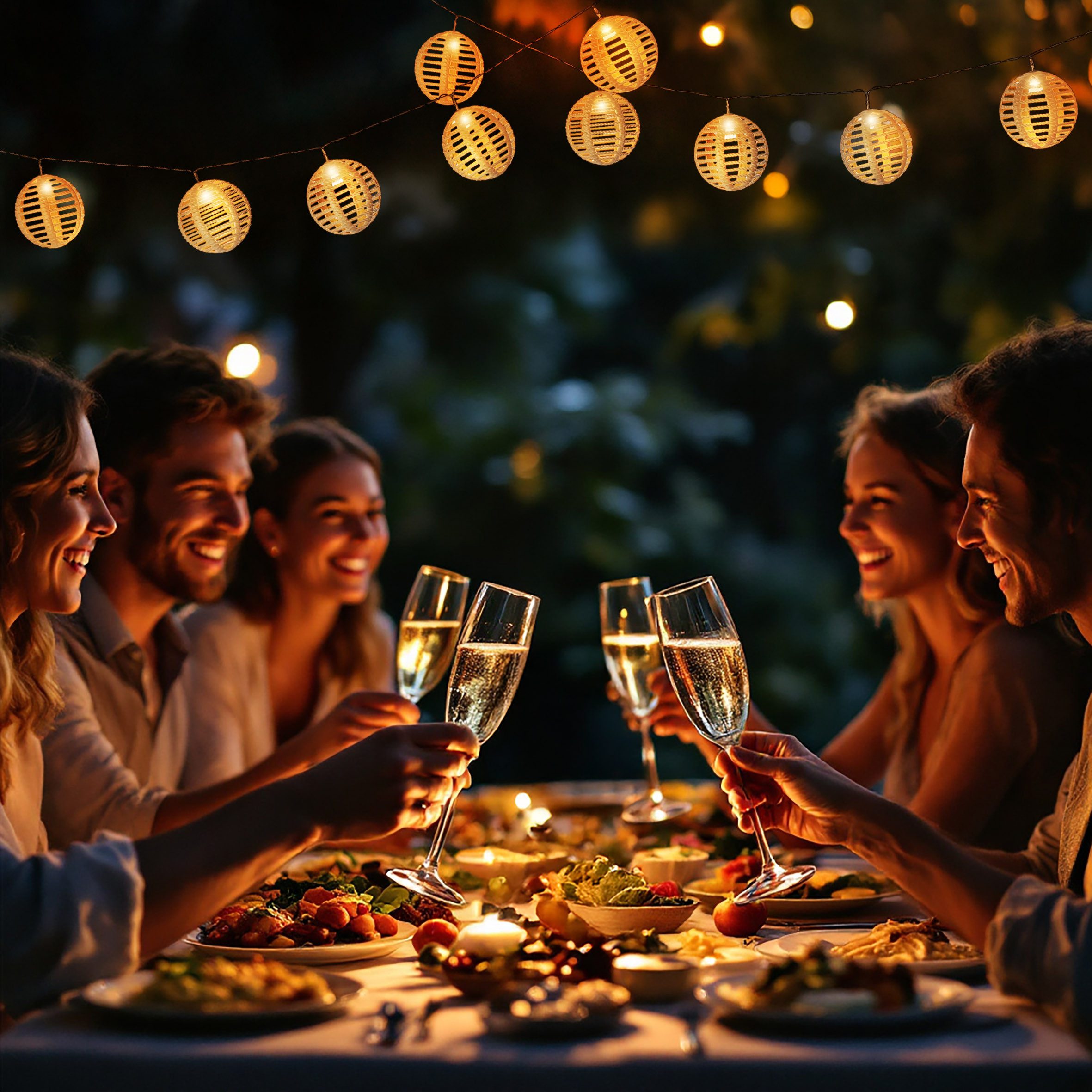 Spetebo LED-Lichterkette Solar Lichterkette mit 10 runden Lampions in Rattan Optik - 270 cm, 10-flammig, in rustikaler Rattan Optik
