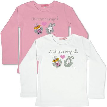 Miuko Langarmshirt für Mädchen, weiß oder pink, T-Shirt langärmlig, Motiv Schneeengel 100% Baumwolle, Größen 74 - 128