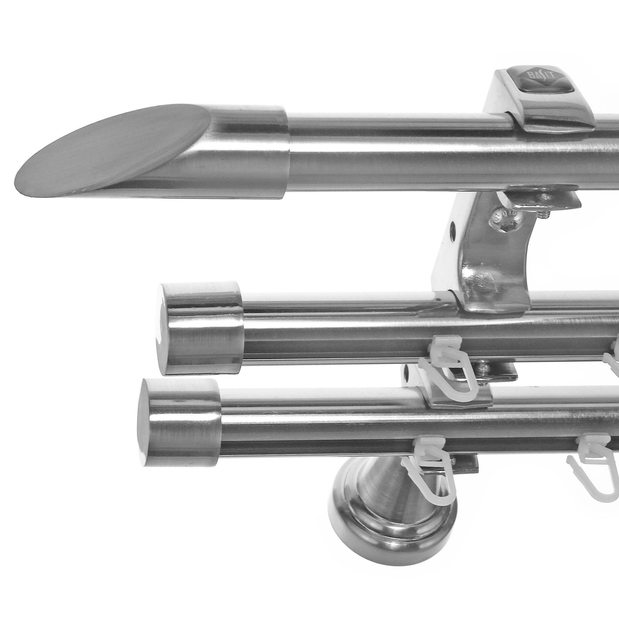 BASIT Gardinenstange Rohr und Innenlauf Edelstahloptik 20mm mit Wandträgern 280 cm E32, Ø 20 mm, 3-läufig, verschraubt, Metall, H60RII 280 cm E32 Schräge