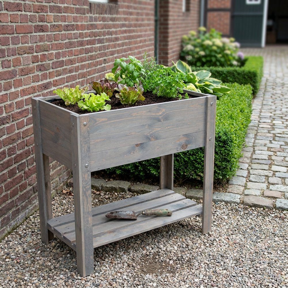 Antikas Gartenpflege-Set Hochbeet - Holz - mit Ablage - Anthrazit