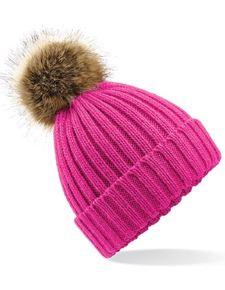 Beechfield® Bommelmütze Damen Wintermütze Mütze Strickmütze Abnehmbarer Bommel Pink