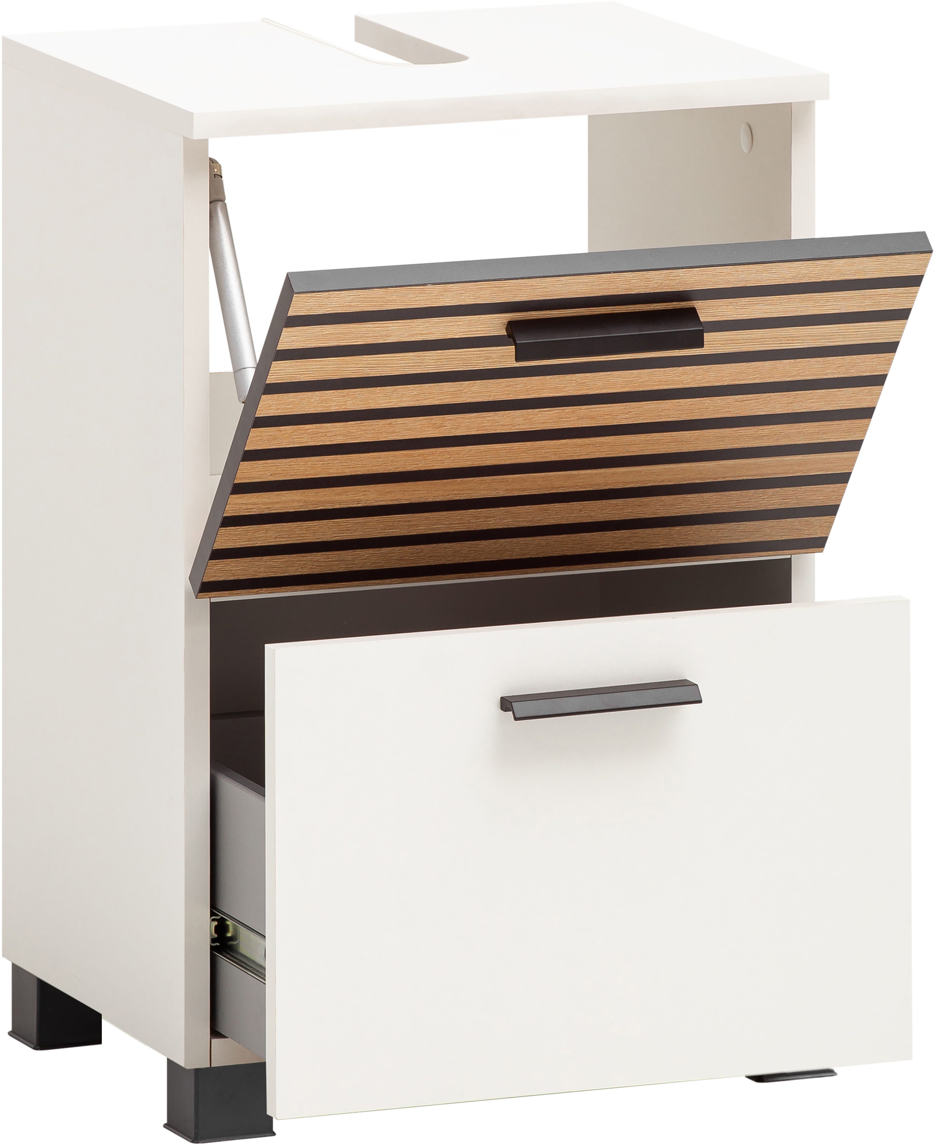 welltime Waschbeckenunterschrank Katta, Breite 40 cm Oberboden mit Siphonausschnitt, Klappenfront mit Akustikprint