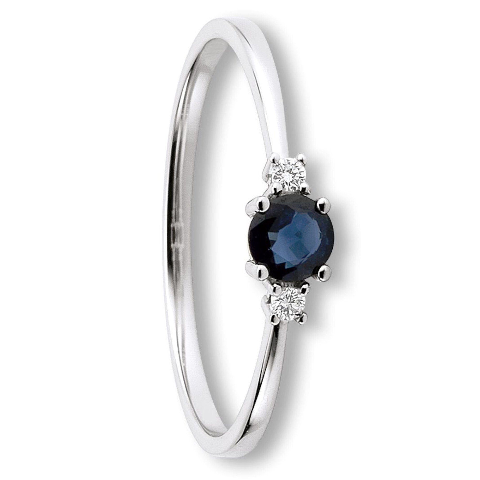 Diamantring 0.03 ct Diamant Brillant Safir Ring aus 585 Weißgold