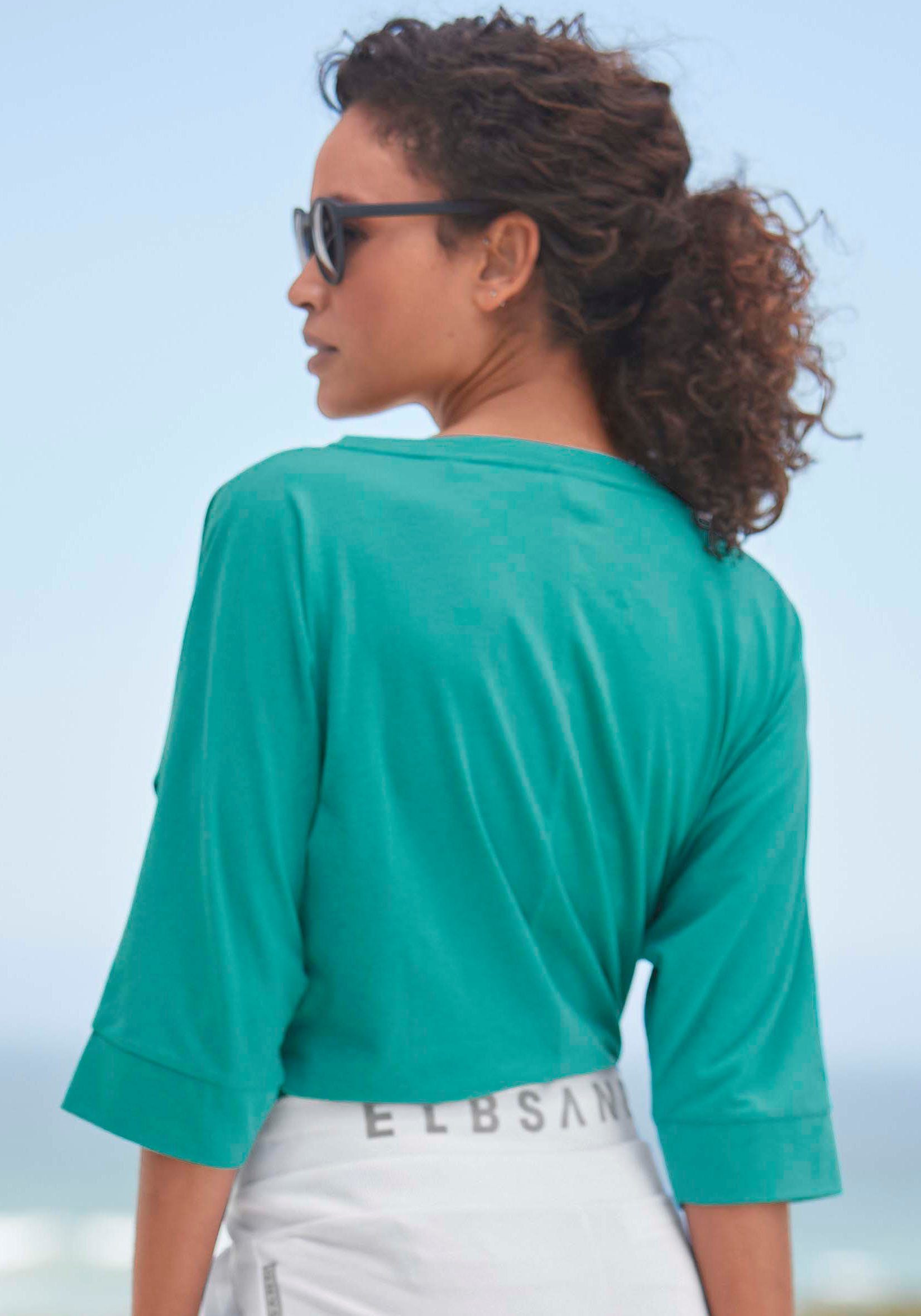 Elbsand 3/4-Arm-Shirt Irja mit Logodruck, Baumwoll-Mix, lockere Passform