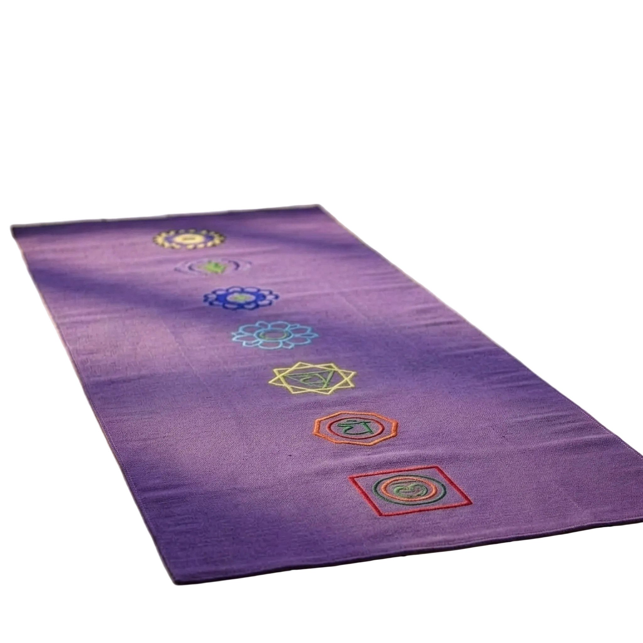 Yogishop Teppich Yogateppich cotton rug - chakra, rechteckig, Baumwoll-Yogateppich mit gestickten Chakra-Symbolen