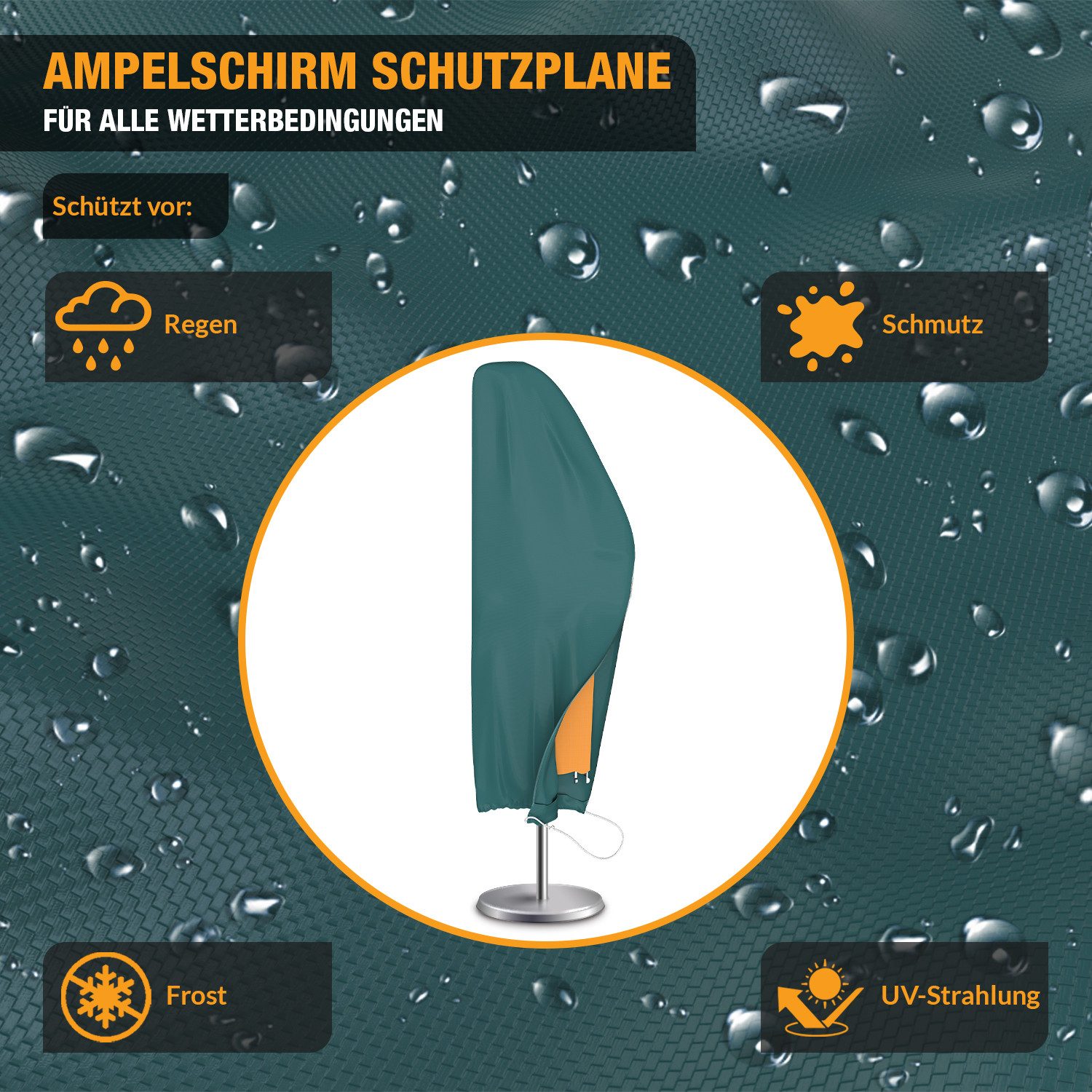 Kronenburg Sonnenschirm-Schutzhülle Schutzhülle Ampelschirm grün - Wetterfest, UV-beständig, 265 cm (Schutzhülle), Wasserdicht, winterfest, ideal für Schirme bi – Bild 2 von 5