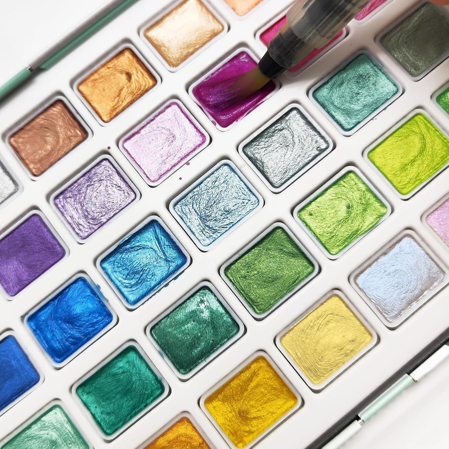 Artecho Aquarellfarbe Set- 50 Metallic Aquarellfarben Wasserfarben im praktischen Metalletui, -egal ob unterwegs oder Zuhause -für Künstler, Hobbymaler & Einste – Bild 3 von 5