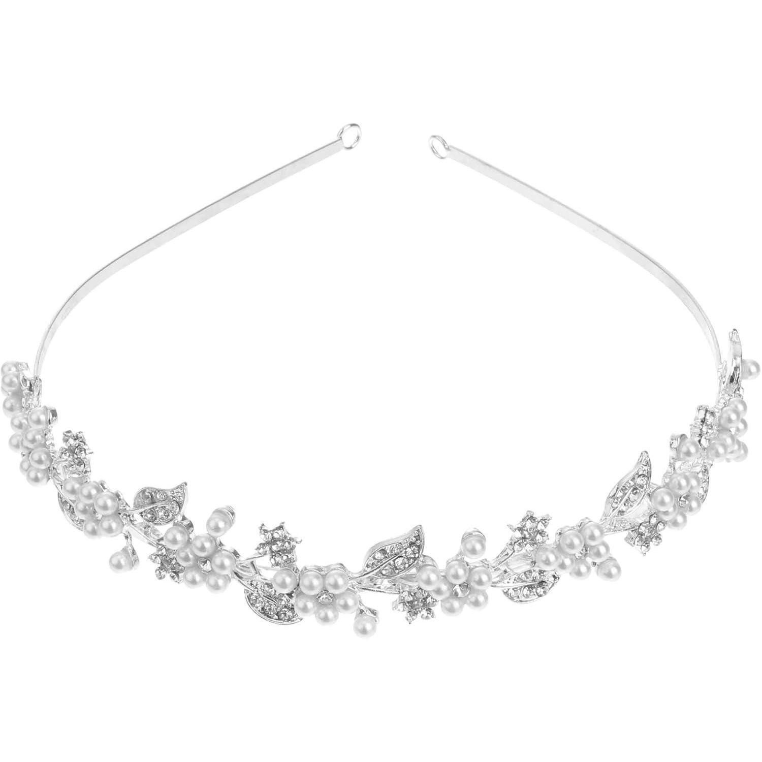 LuxusKollektion Haarreif Brautschmuck Hochzeit Tiara Kristall Strass Perle Haarband Silber
