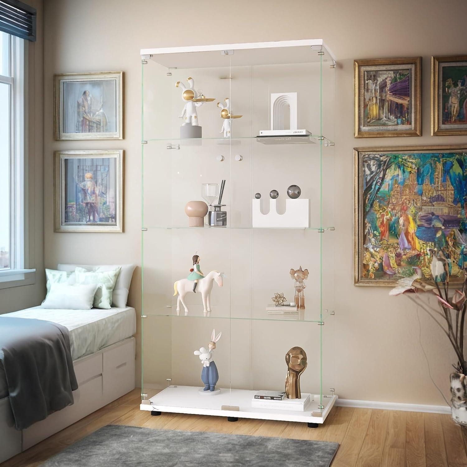 LuxusKollektion Glasvitrine Glasvitrine 164.5cm 2 Tür 4 Lagen Vitrinenschrank Weiß Ohne Licht