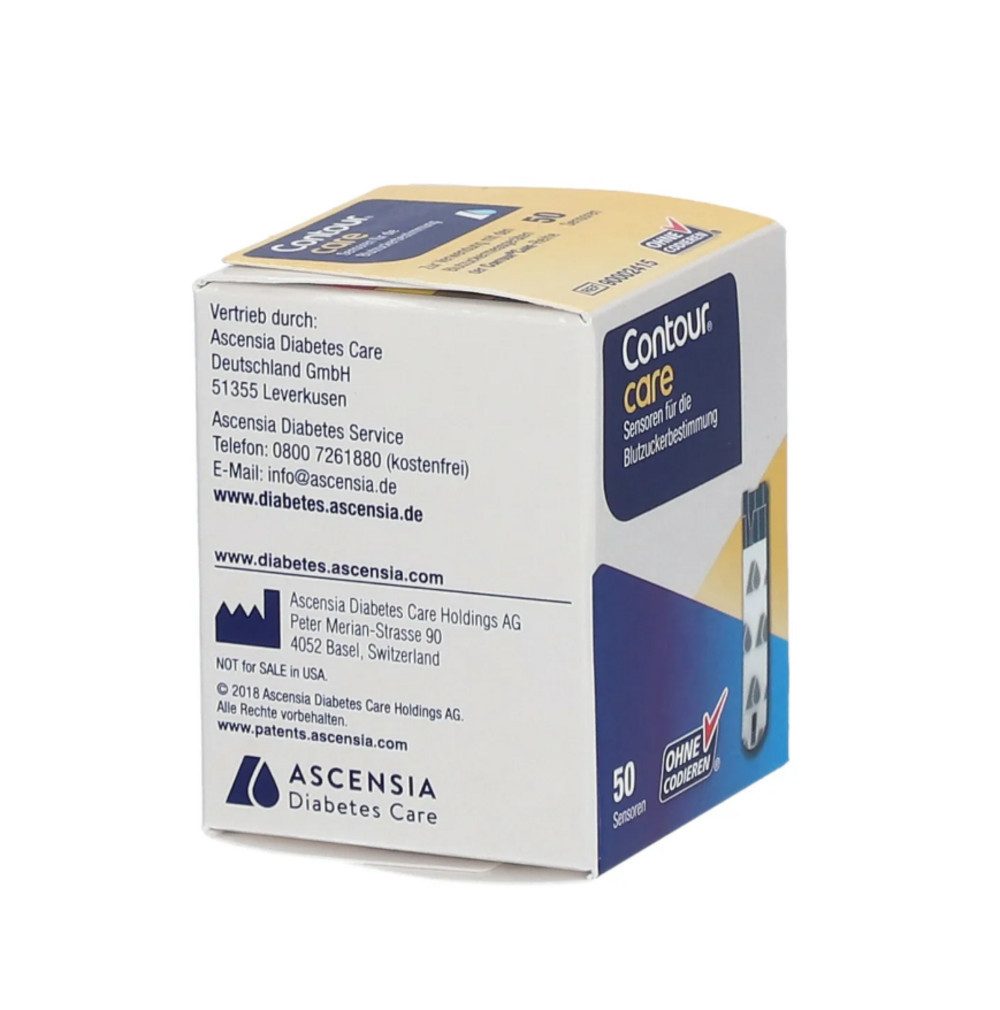 Ascensia Diabetes Care Blutzucker-Teststreifen Contour Care Sensoren, Komplett Set, 1-tlg., 50 Stk, Hohe Messgenauigkeit