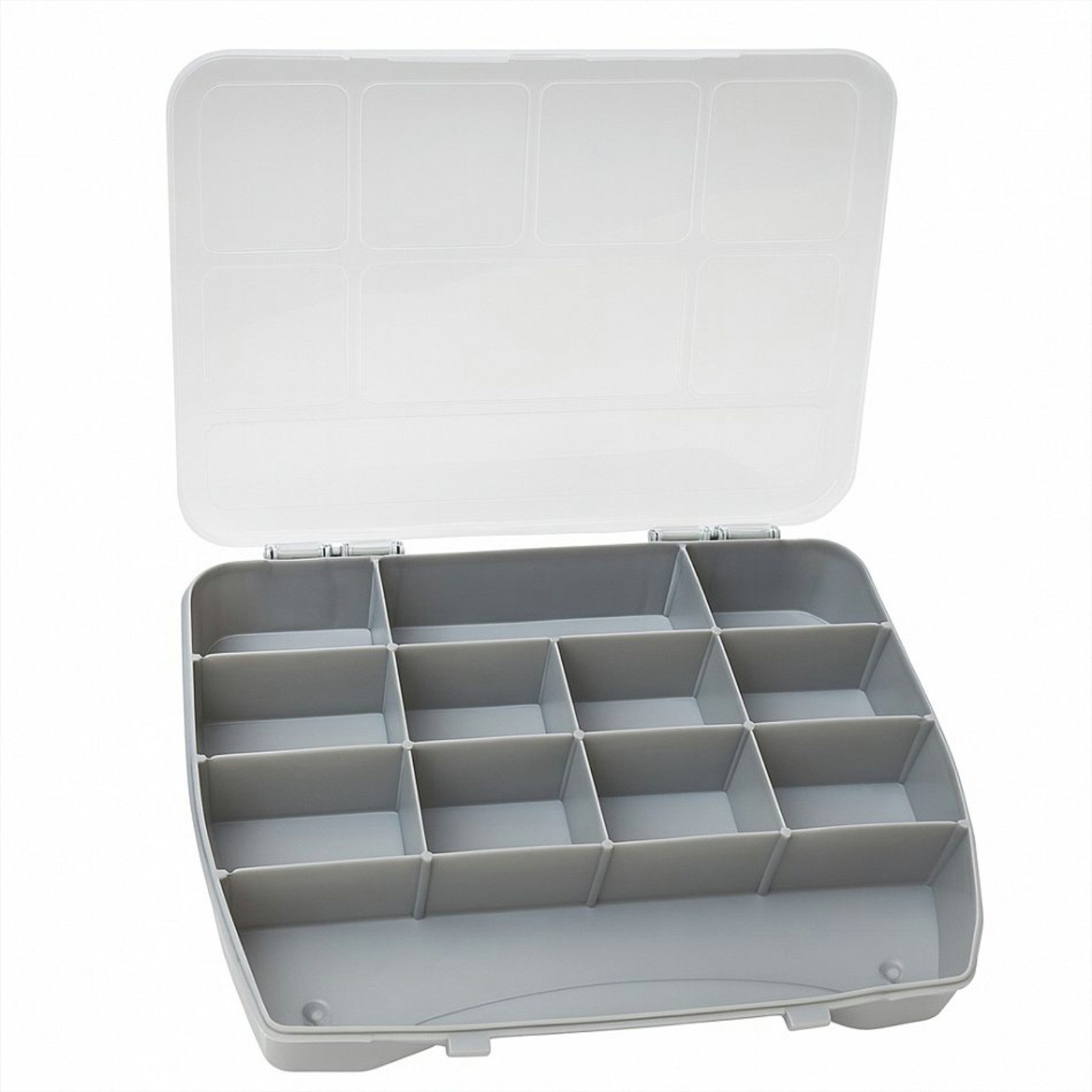 Koopman Aufbewahrungsbox Multibox 12 Fächer Sortieren Deckel (Stück, 1 St., Packung), Rot, Klappdeckel, 25x20x4cm, Robust, Durchsichtig – Bild 4 von 5