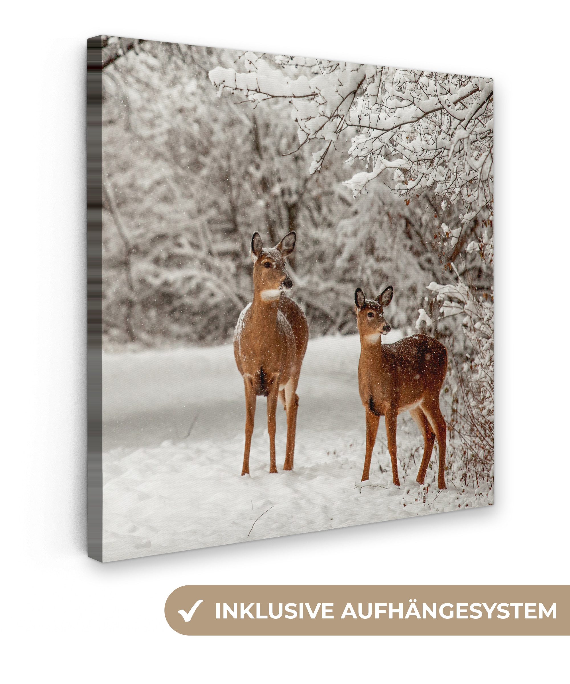 OneMillionCanvasses® Leinwandbild Hirsche - Schnee - Bäume, Fotodruck (1 St günstig online kaufen
