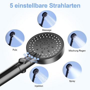 Nettlife Handbrause Handburase 5 Strahlarten Wasserstop mit Schlauch Schwarz, (1-tlg), Wassersparend