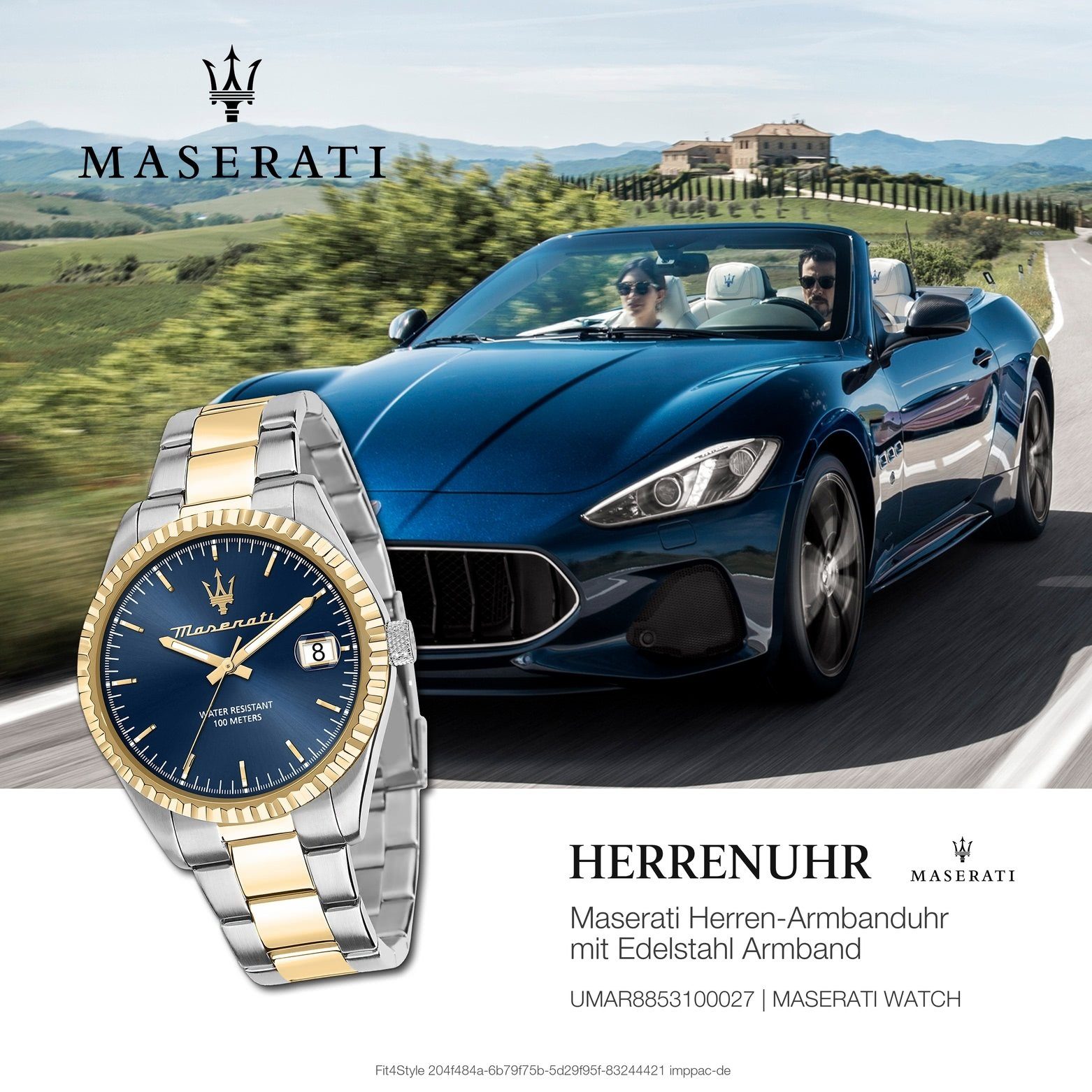 Edelstahlarmband, (ca. Herrenuhr Quarzuhr Italy MASERATI rund, 43mm) COMPETIZIONE, Herrenuhr Made-In bicolor groß Maserati